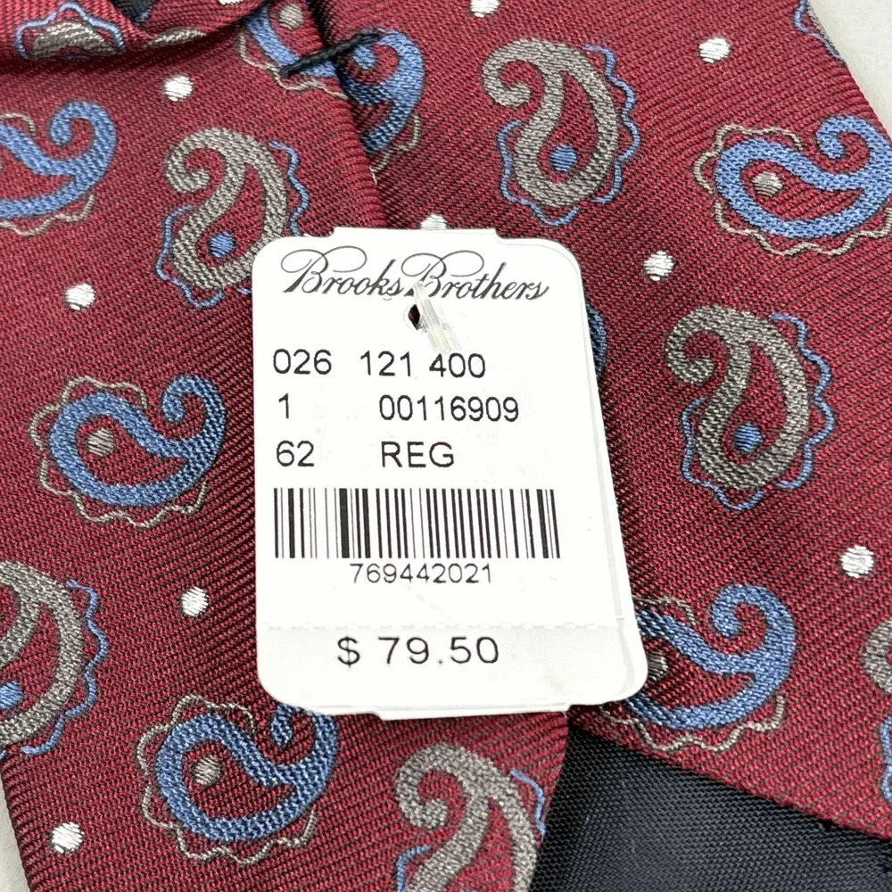 Brooks‎ Brothers Tie Mens Red Paisley Dot Silk Made USA Woven Necktie NWT